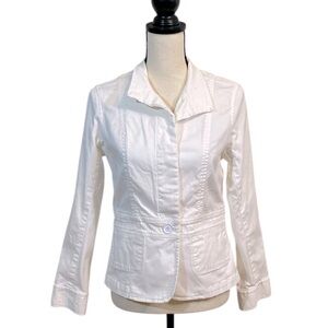 Talbots White Stretch Cotton Twill Jacket Size 6P Summer Safari Classic Layers
